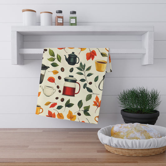 Autumn-Themed Tea Towels for Cozy Kitchens, Coffee Lovers, Gift for Home Decor, Fall Kitchenware, Floral Tea Towels