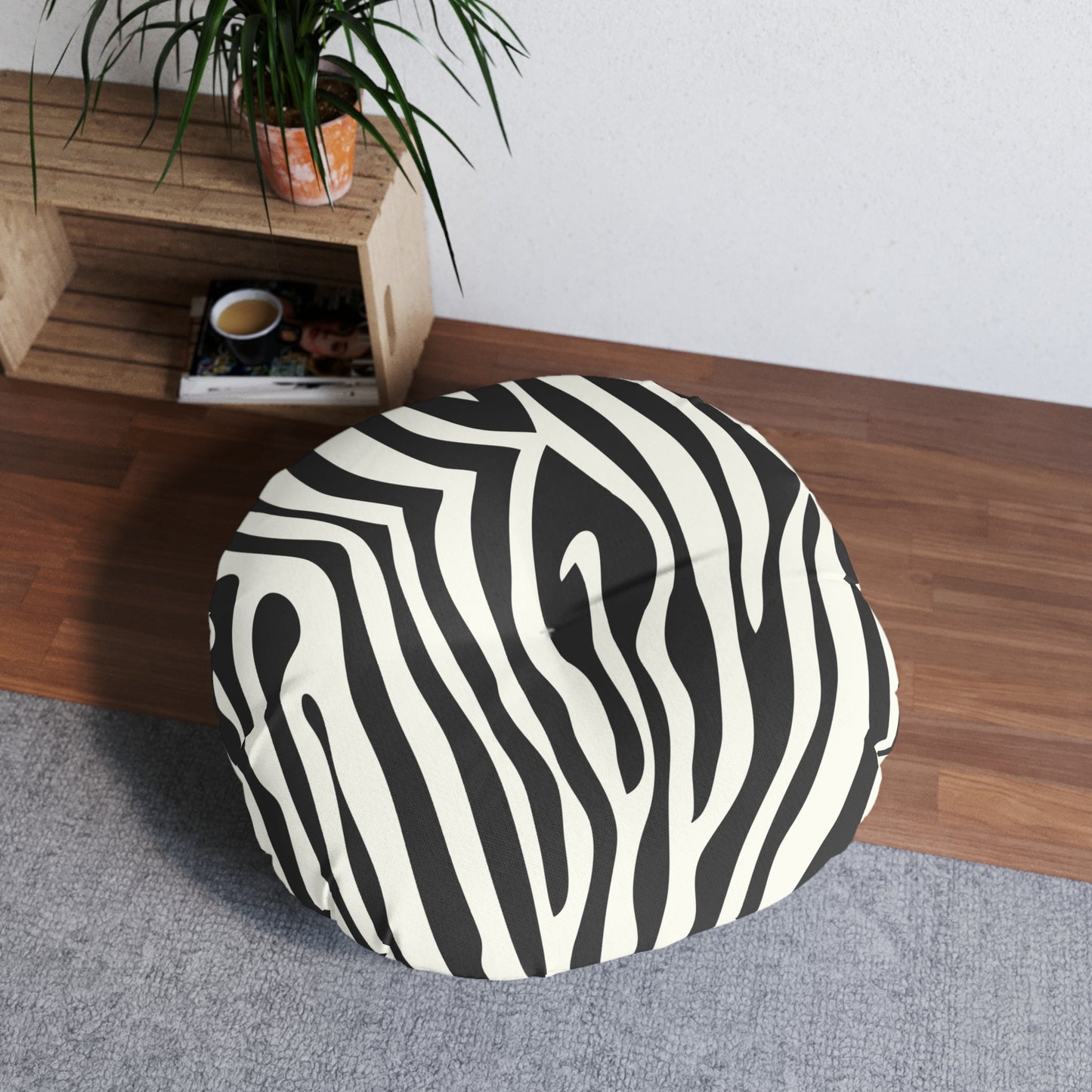 Floor Pillow, Zebra Print Tufted Cozy Home Decor - Boho Style Seating