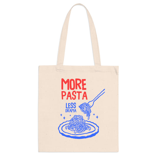 Funny Foodie Tote Bag – More Pasta Less Drama, Stylish Grocery Bag, Gift for Food Lovers, Sustainable Canvas Tote, Reusable Shopping Bag