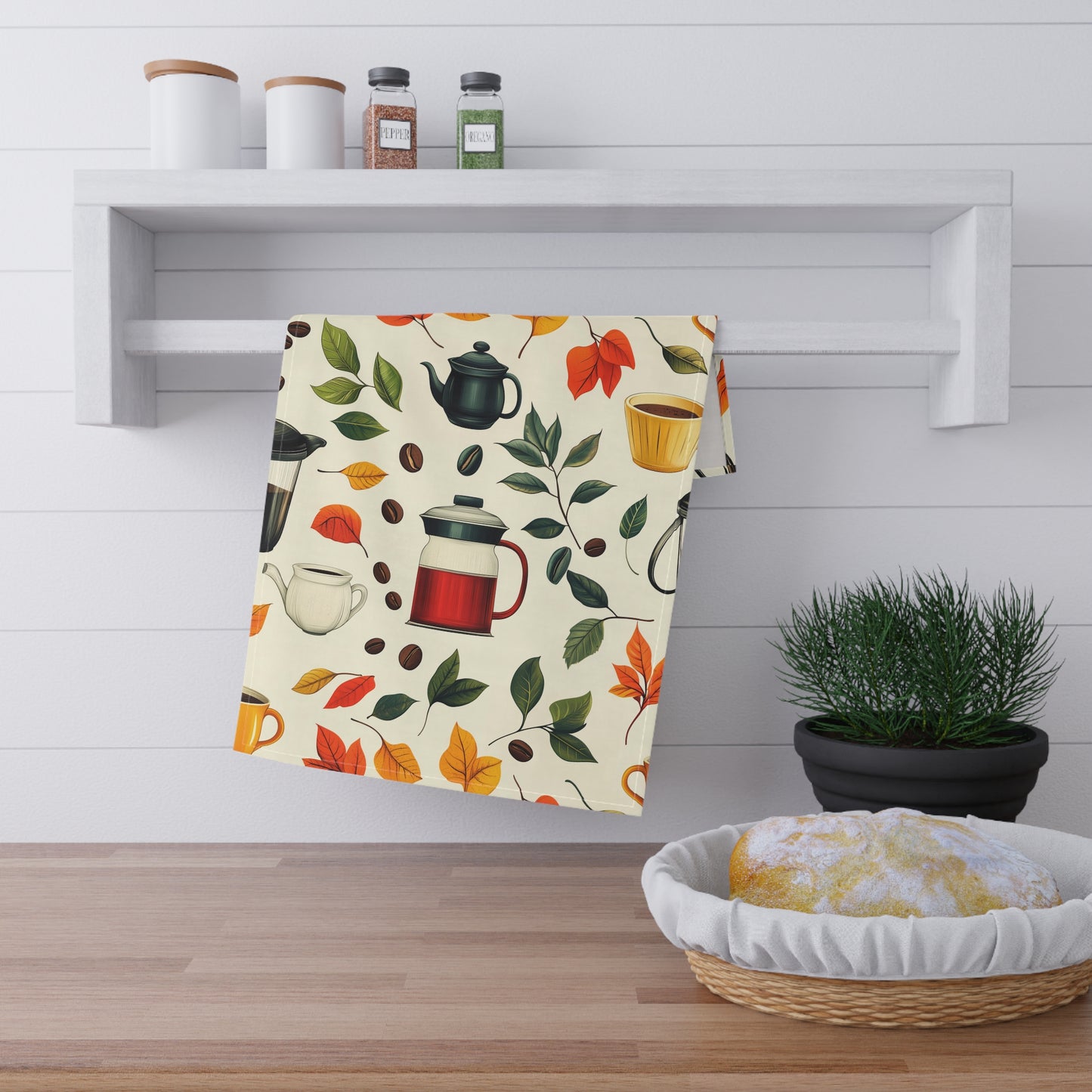 Autumn-Themed Tea Towels for Cozy Kitchens, Coffee Lovers, Gift for Home Decor, Fall Kitchenware, Floral Tea Towels