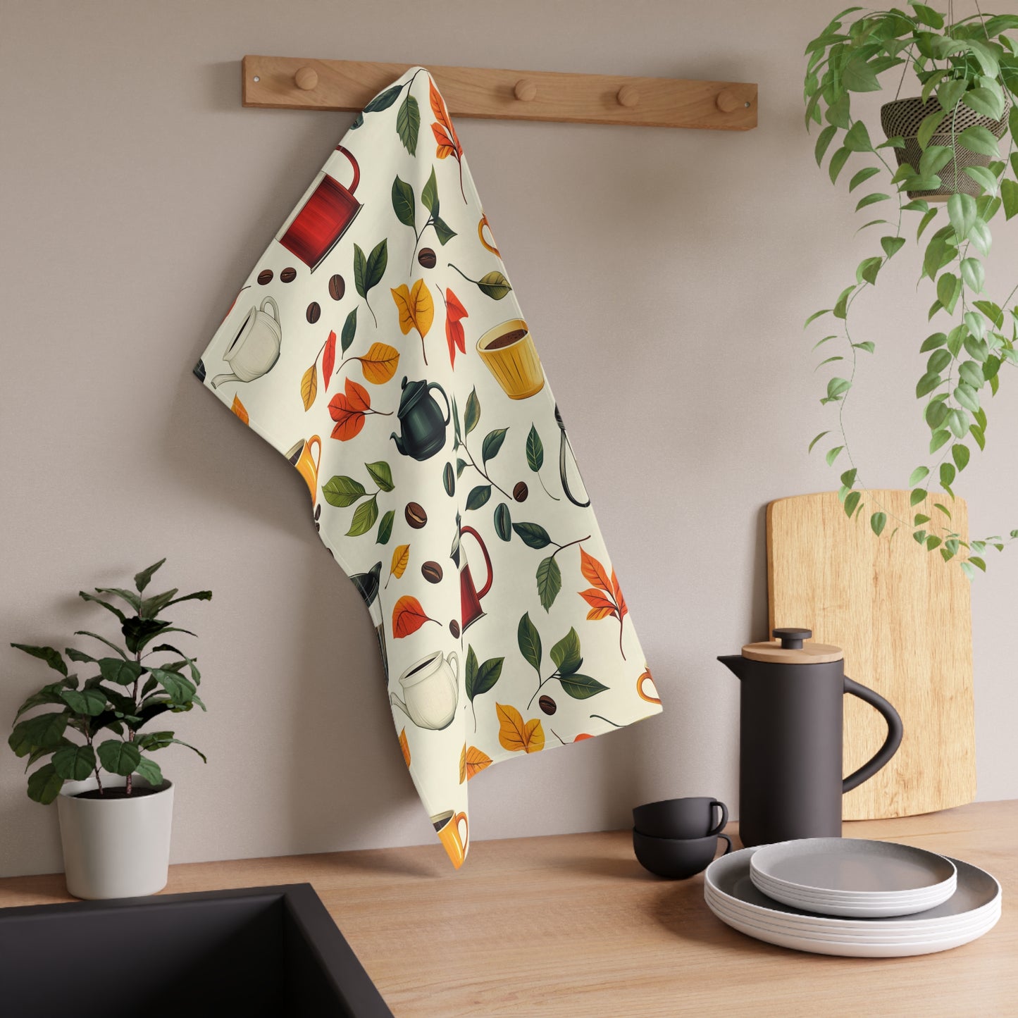 Autumn-Themed Tea Towels for Cozy Kitchens, Coffee Lovers, Gift for Home Decor, Fall Kitchenware, Floral Tea Towels