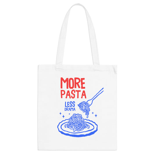 Funny Foodie Tote Bag – More Pasta Less Drama, Stylish Grocery Bag, Gift for Food Lovers, Sustainable Canvas Tote, Reusable Shopping Bag